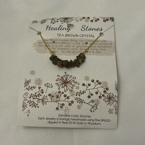 Lauren Spencer Tea Brown Crystal Healing Stones Necklace Gold
